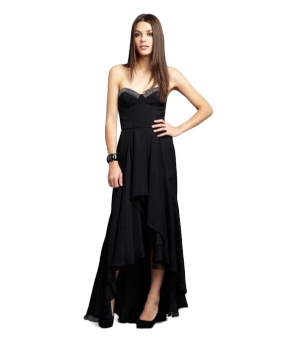 Jill Stuart Chiffon High Low Sweetheart Neckline Formal Dress Black 4